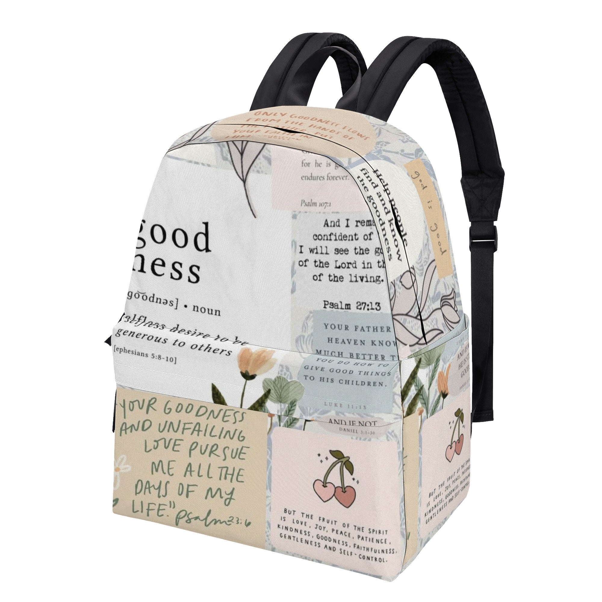 Bible Verse Collage Backpack, Christian Goodness Backpack, Inspirational Scripture Backpack, Faith-Based School Bag, Motivational Christian Gift.PLAF37
